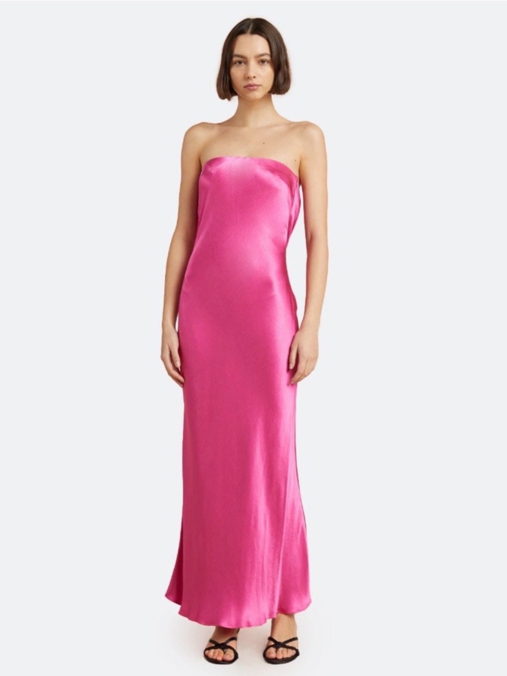 Bec & Bridge Strapless Satin Maxi Dress in Hot Pink